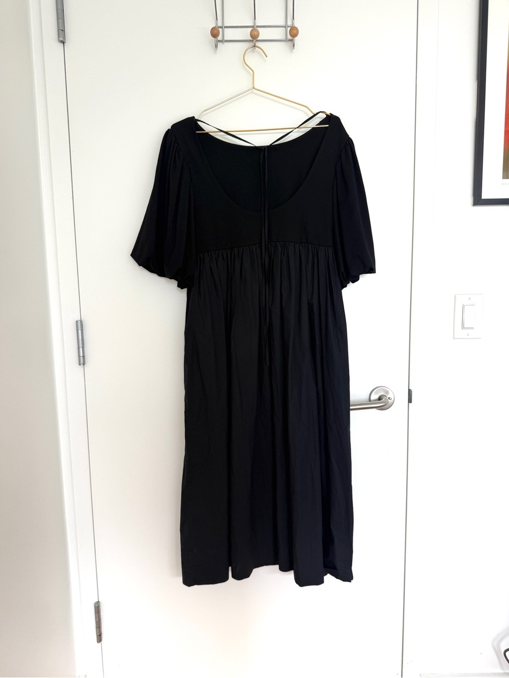 COS Black Midi Dress with Puff Sleeves